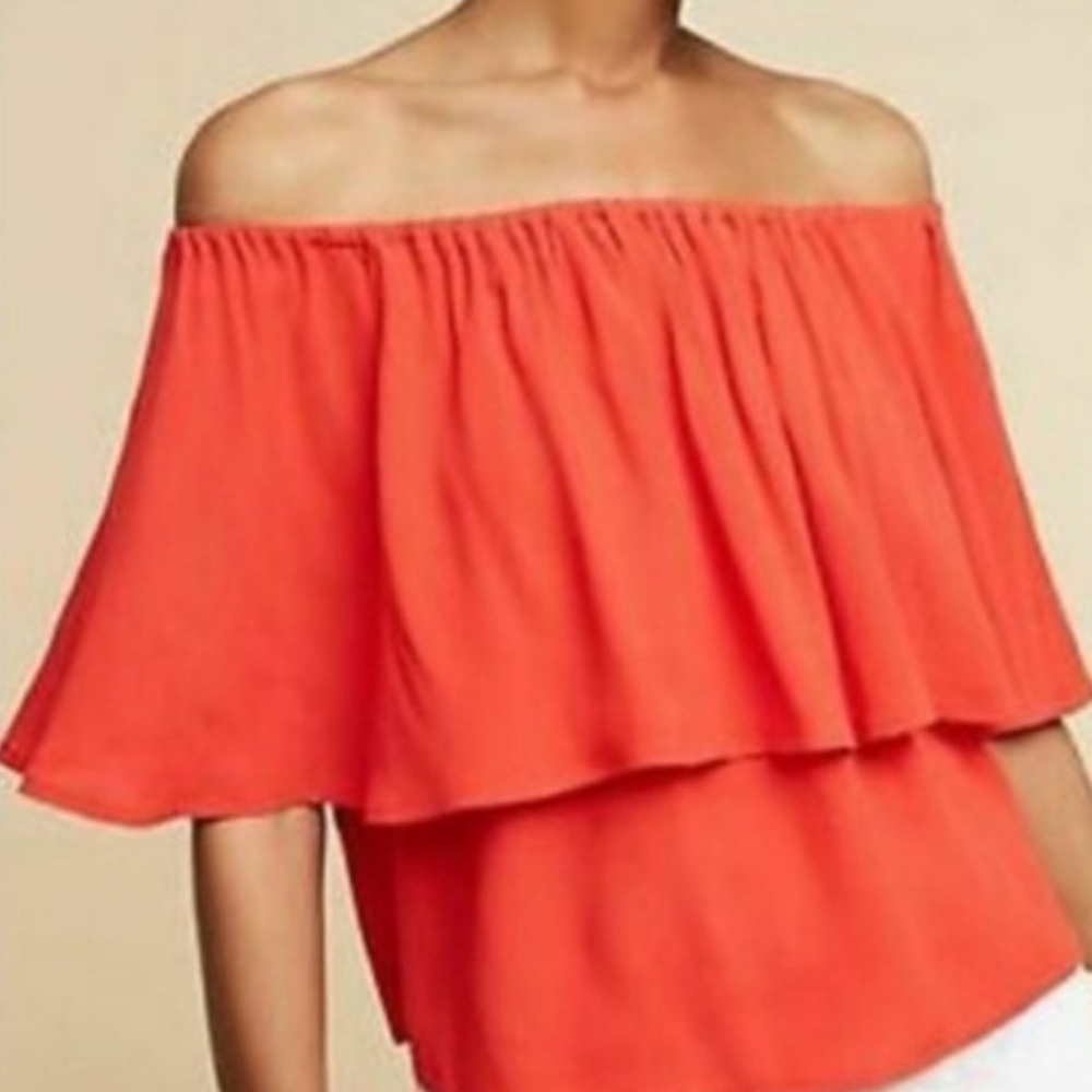 *M* Holding Horses Off The Shoulder Tiered Vibrant Red Blouse